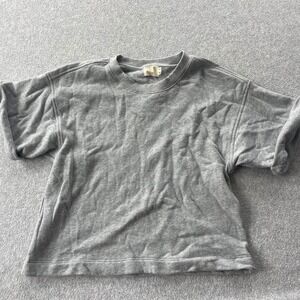 Nation LTD Grey Short Sleeve Sweatshirt Boxy Crew Neck Cotton Fleece Small